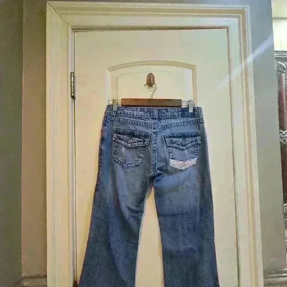 P7028 american rag cie light wash festival patchwork straight leg size 1 - Picture 7 of 9